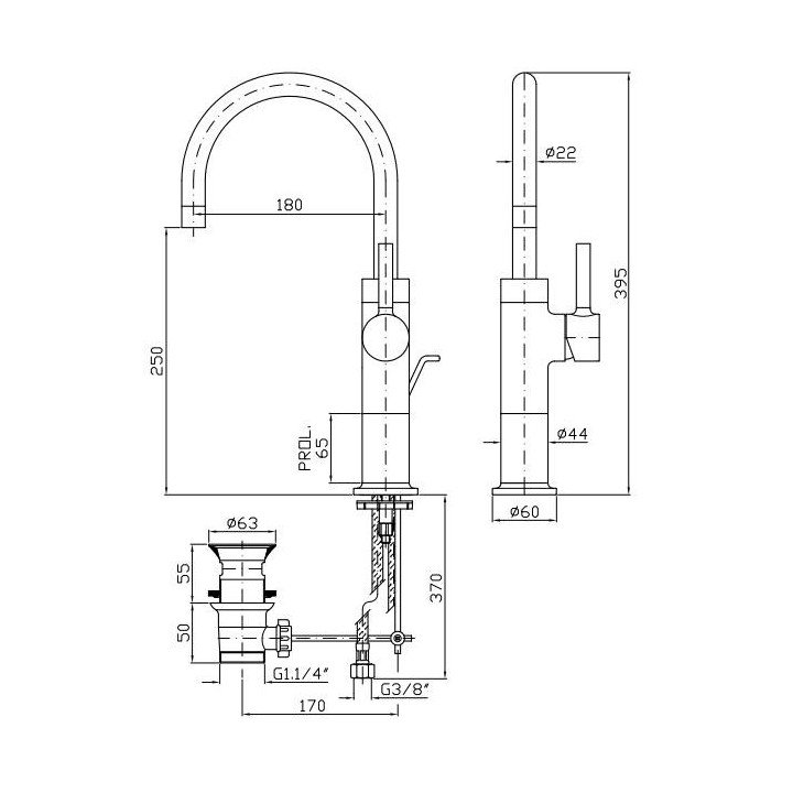 Bateria umywalkowa Zucchetti PAN chrom, stojąca, obrotowa, wys. 330 mm- sanitbuy.pl