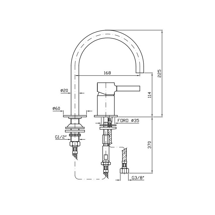Bateria umywalkowa 2-otworowa Zucchetti Pan stojąca, wys. 225 mm, chrom, obrotowa- sanitbuy.pl