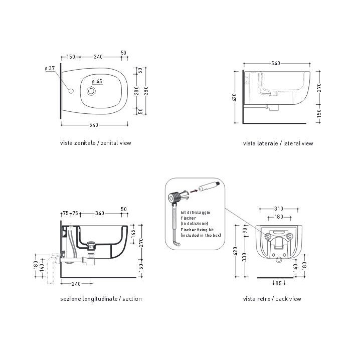 Miska wisząca WC Flaminia Bonola 54 x 38 x 27 cm, biała, goclean, zestaw montażowy- sanitbuy.pl