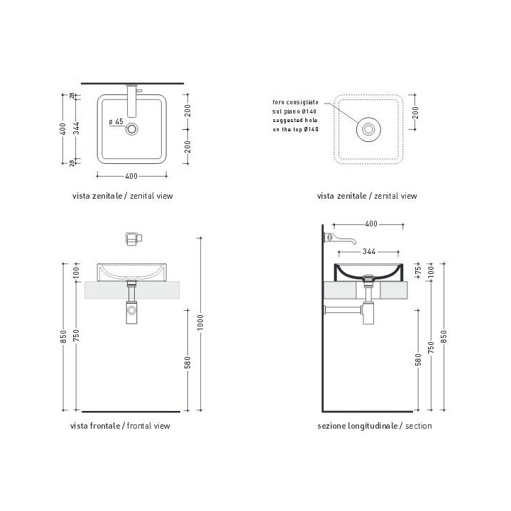 Umywalka wpuszczana w blat Flaminia Nile 62, biały połysk, wym. 62 x 40 x 10 cm, - sanitbuy.pl