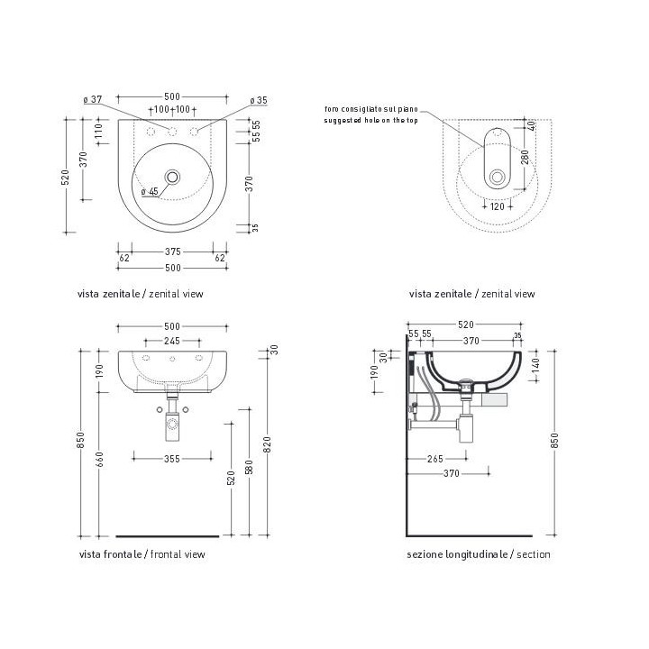 Umywalka nablatowa Flaminia Nile 62, biały połysk, wym. 62 x 40 x 20 cm, z przelewem, bez półki- sanitbuy.pl