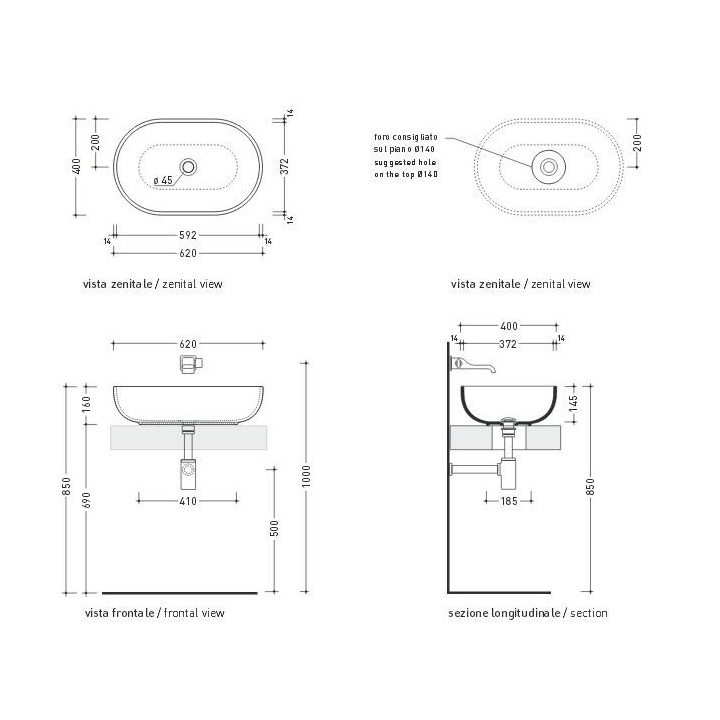 Umywalka nablatowa/wisząca Flaminia Pass 50, biały połysk, wym. 50 x 52 x 14 cm, z przelewem- sanitbuy.pl