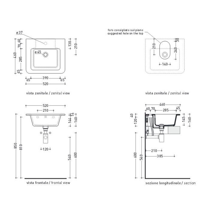 Umywalka wisząca Flaminia Volo 52 biały połysk, 52 x 46 cm, z przelewem- sanitbuy.pl
