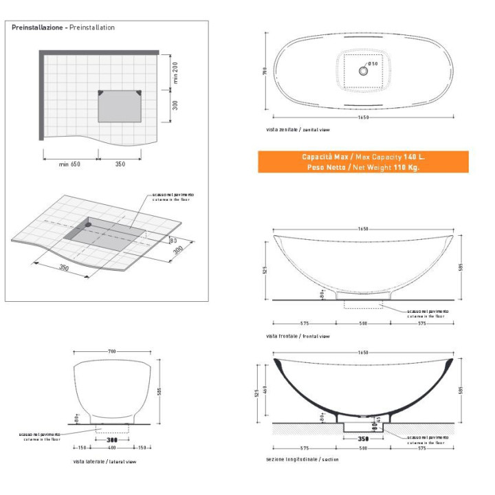 Wanna wolnostojąca Flaminia IO  biały połysk, 165 x 70 x 58,5 cm- sanitbuy.pl