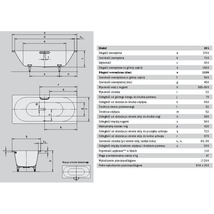 Wanna stalowa Kaldewei Classic Duo 105 170x70 cm- sanitbuy.pl