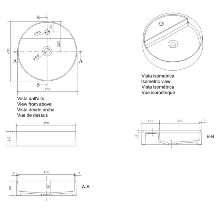 Umywalka nablatowa Galassia SmartB biała, śr. 45 cm, z otworem na baterię- sanitbuy.pl