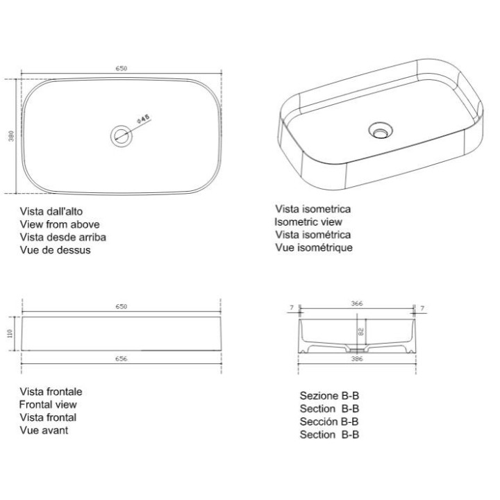 Umywalka nablatowa, prostokątna Galassia SmartB biała, 55 x 38 cm, bez otworu i półki na baterię- sanitbuy.pl