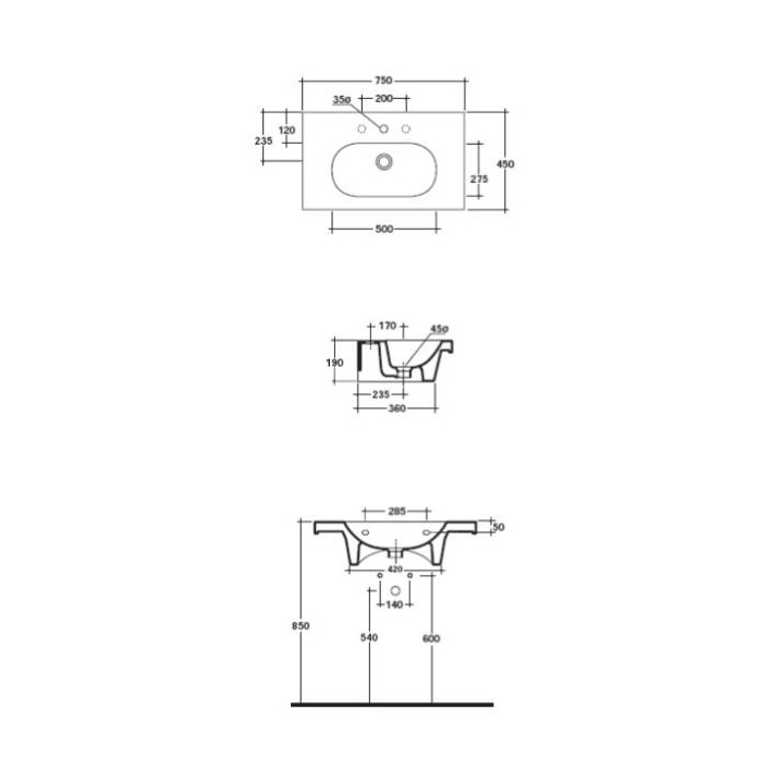 Umywalka nablatowa, prostokątna Galassia SmartB biała, 65 x 38 cm, bez otworu i półki na baterię- sanitbuy.pl
