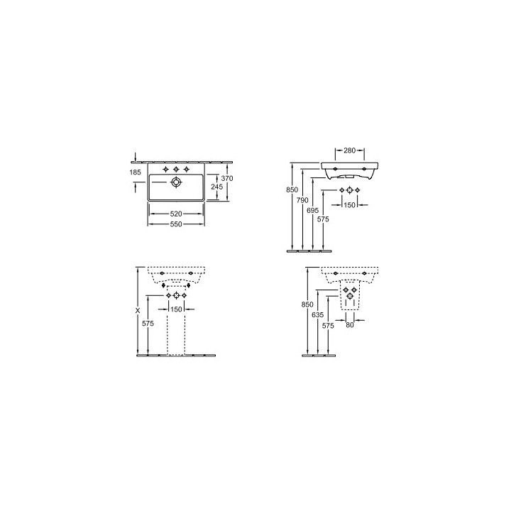 Umywalka wisząca, prostokątna Villeroy & Boch biały Alpin, 60 x 47 x 15,5 cm, bez przelewu, otwór na baterię- sanitbuy.pl