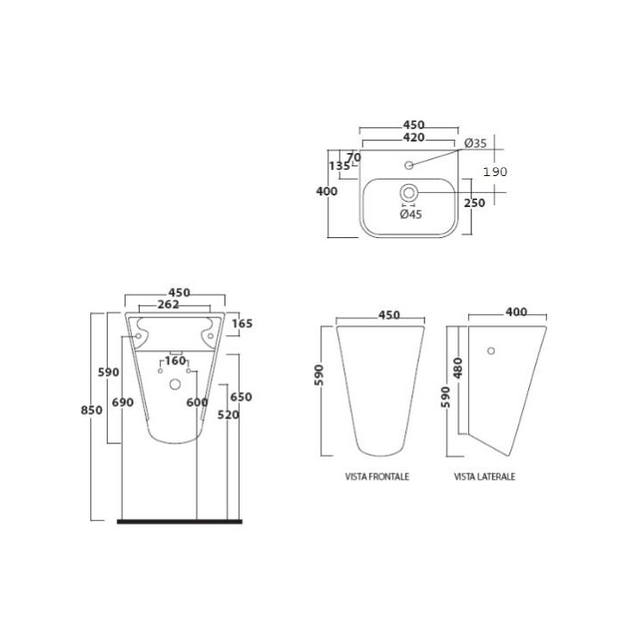 Umywalka zintegrowana z półpostumentem Galassia MEG11 biała, ścienna, 45 x 40 x 59 cm, otwór na baterię- sanitbuy.pl