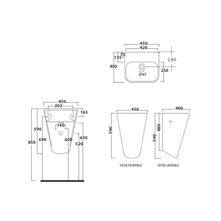 Umywalka zintegrowana z półpostumentem Galassia MEG11 biała, ścienna, 45 x 40 x 59 cm, otwór na baterię- sanitbuy.pl