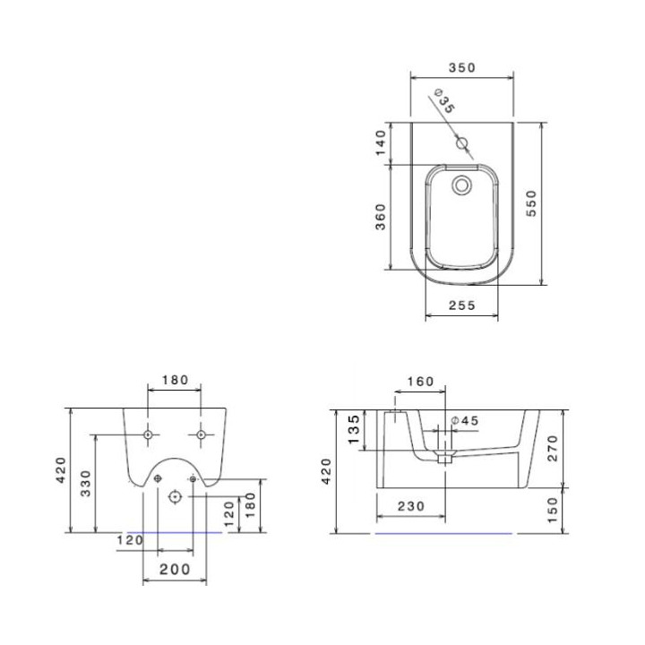 Bidet wiszący Galassia MEG11 czarny, 55 x 35 cm- sanitbuy.pl