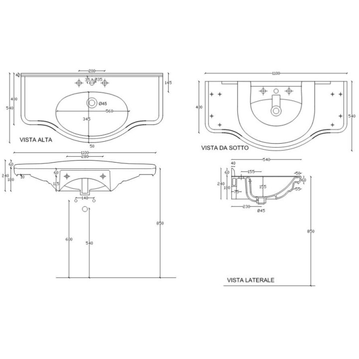 Umywalka wisząca Galassia MEG11 biała, 85 x 44 x 20 cm, bez przelewu, półka z otworem na baterię- sanitbuy.pl