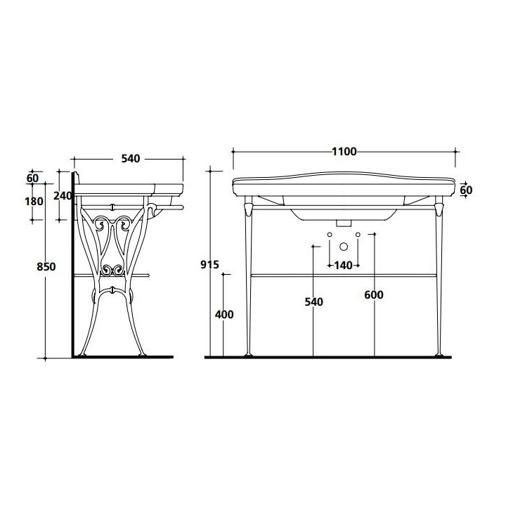 Stelaż podumywalkowy, wiszący Galassia Ethos chrom, półka i reling, do umywalek 110 cm, retro - sanitbuy.pl