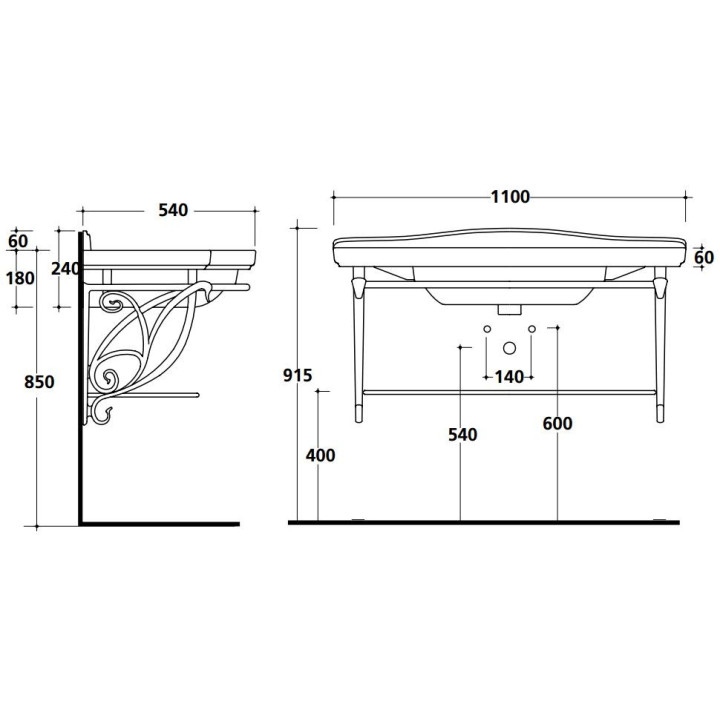 Stelaż podumywalkowy, stojący Galassia Ethos antyczne aluminium, półka i reling, do umywalek 110 cm, retro - sanitbuy.pl
