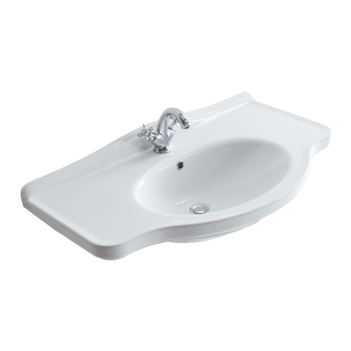 Umywalka wisząca/mocowana na postumencie Galassia MEG11 biała, 110 x 54 cm, przelew, otwór na baterię, retro- sanitbuy.pl