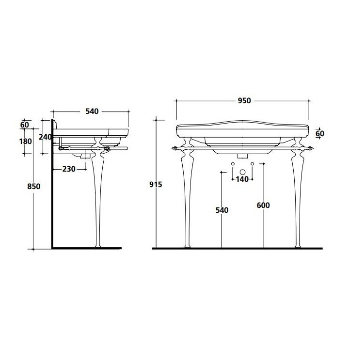 Nogi 95 cm podumywalkowe Galassia Ethos chrom, wysoki połysk, z relingiem, wys. 795 mm, retro- sanitbuy.pl