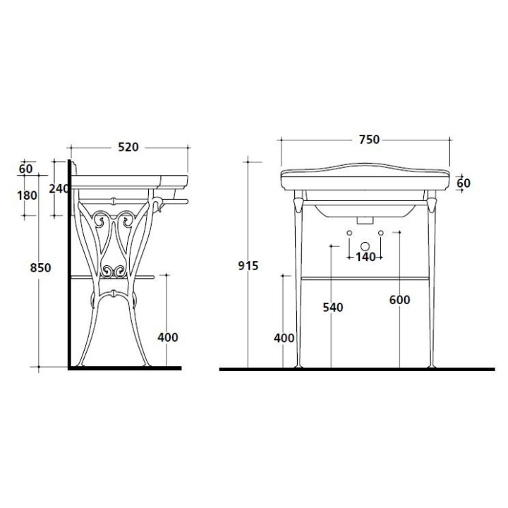 Stelaż podumywalkowy, stojący Galassia Ethos antyczne aluminium, półka i reling, do umywalek 95 cm, retro - sanitbuy.pl
