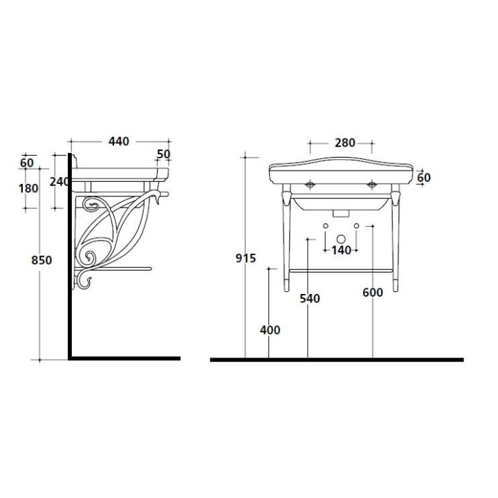 Stelaż podumywalkowy, wiszący Galassia Ethos antyczne aluminium, półka i reling, do umywalek 75 cm, retro - sanitbuy.pl
