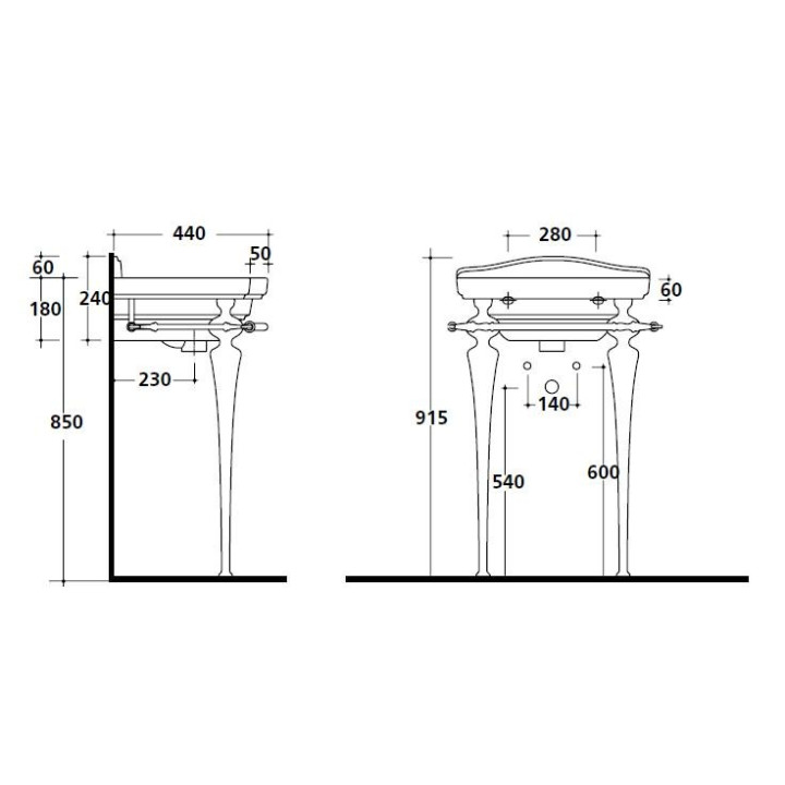 Umywalka wisząca/mocowana na postumencie Galassia MEG11 biała, 55 x 44 cm, przelew, otwór na baterię, retro- sanitbuy.pl