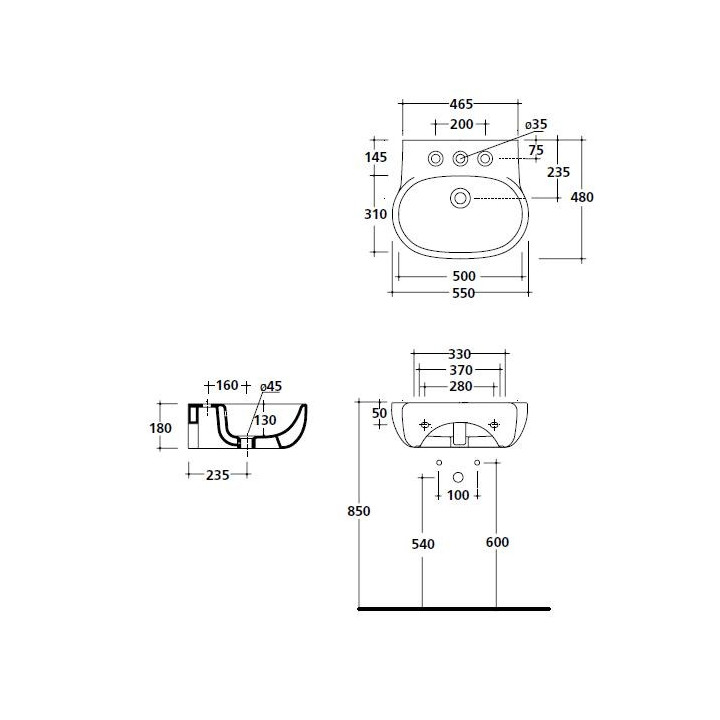 Umywalka owalna, wisząca Galassia ERGO biała, 70 x 48 cm, otwór na baterię i przelew- sanitbuy.pl