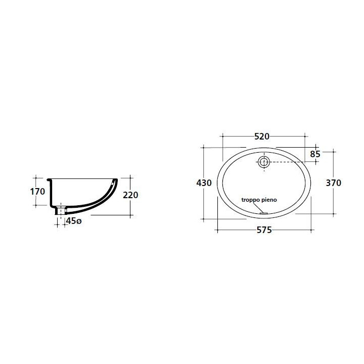 Umywalka wpuszczana w blat Galassia Eloise biała, 57 x 48 x 22 cm, bez otworu na baterię, z przelewem- sanitbuy.pl