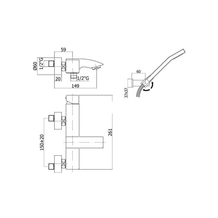 Bateria wannowa ścienna korpus Paffoni Level- sanitbuy.pl