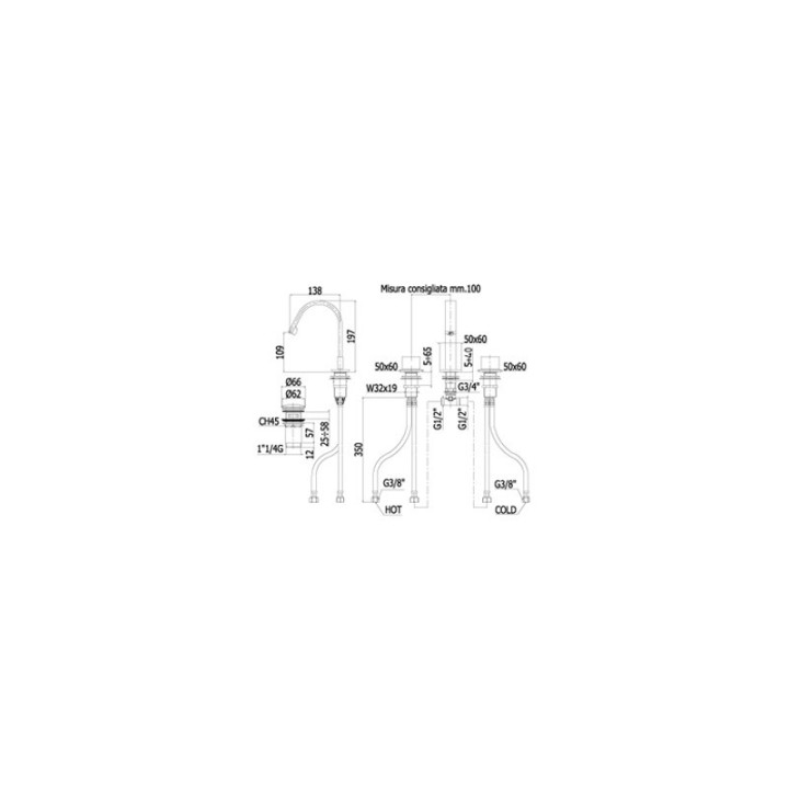 Bateria umywalkowa 3-otworowa  Paffoni Level- sanitbuy.pl