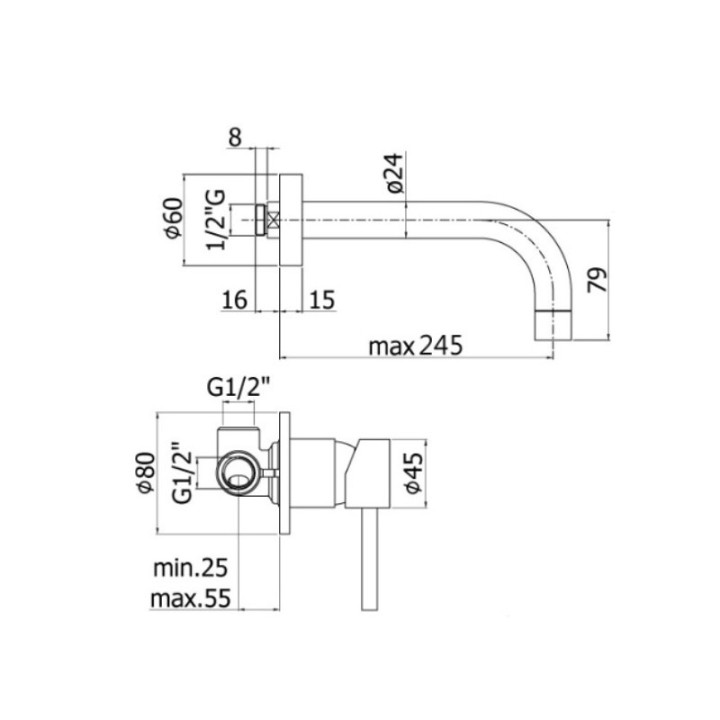 Bateria umywalkowa podtynkowa L-245mm Paffoni Stick- sanitbuy.pl