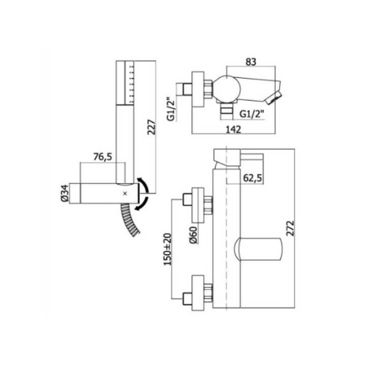 Bateria wannowa ścienna kompletna Paffoni Stick- sanitbuy.pl