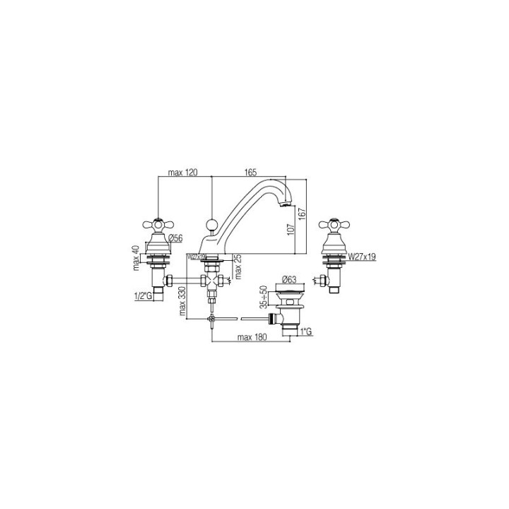 Bateria umywalkowa 3-otworowa Paffoni Iris- sanitbuy.pl
