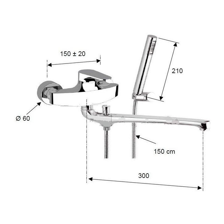 Bateria wannowa ścienna z długą wylewką Daniel Omega- sanitbuy.pl
