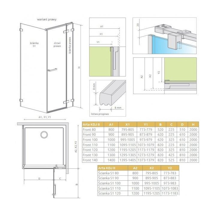 Front kabiny Radaway Arta KDJ II 130x200cm lewa szkło przejrzyste Chrome+- sanitbuy.pl