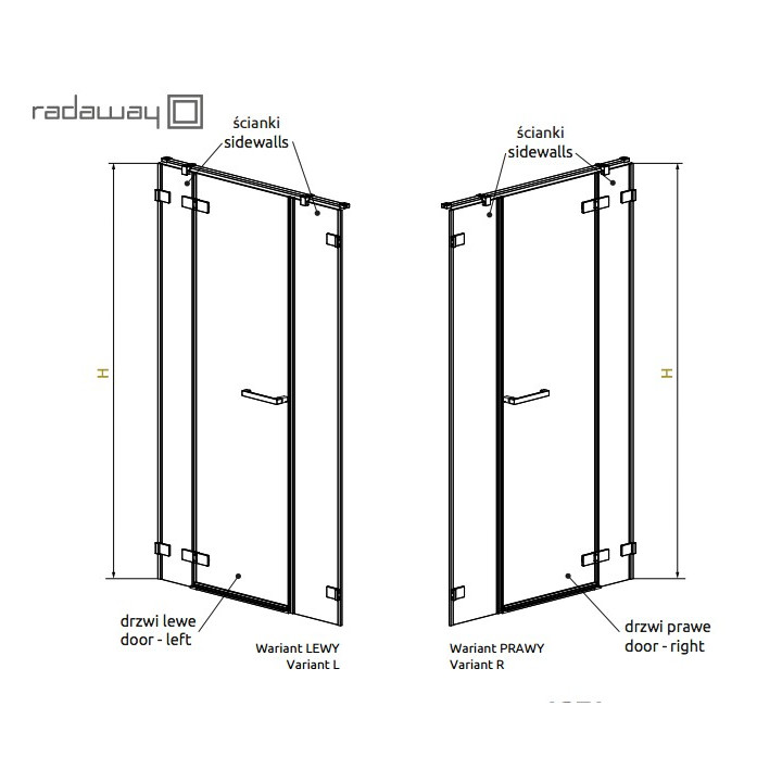 Drzwi prysznicowe wnękowe 130cm x 200cm ze ściankami stałymi lewe Radaway Arta DWJS- sanitbuy.pl
