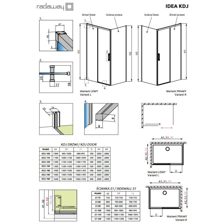 Ścianka boczna prawa szkło przejrzyste 75 Radaway Idea KDJ - sanitbuy.pl