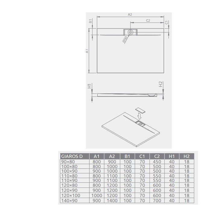 Brodzik Dolphi Radaway Giaros D 1000 x 800- sanitbuy.pl