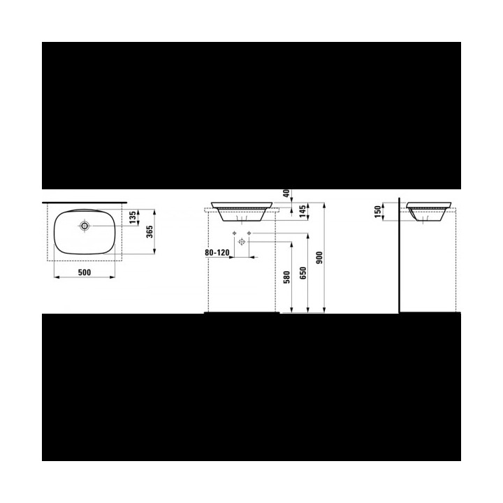 Umywalka blatowa 550 x 365 mm bez otworu na baterie Laufen INO- sanitbuy.pl