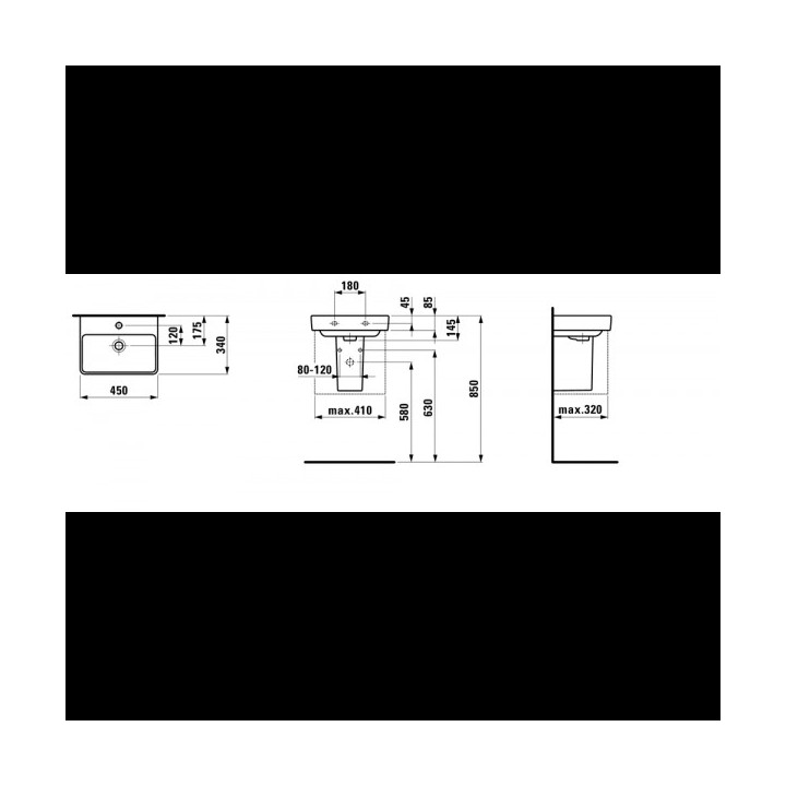 Umywalka ścienna 45x34cm z otworem na baterię na środku, biała Laufen Pro S- sanitbuy.pl