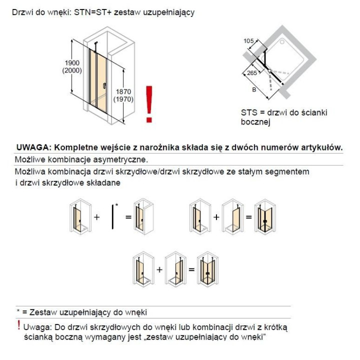 Drzwi skrzydłowe 4-kątne ze stałym segmentem 90cm Huppe Design pure- sanitbuy.pl