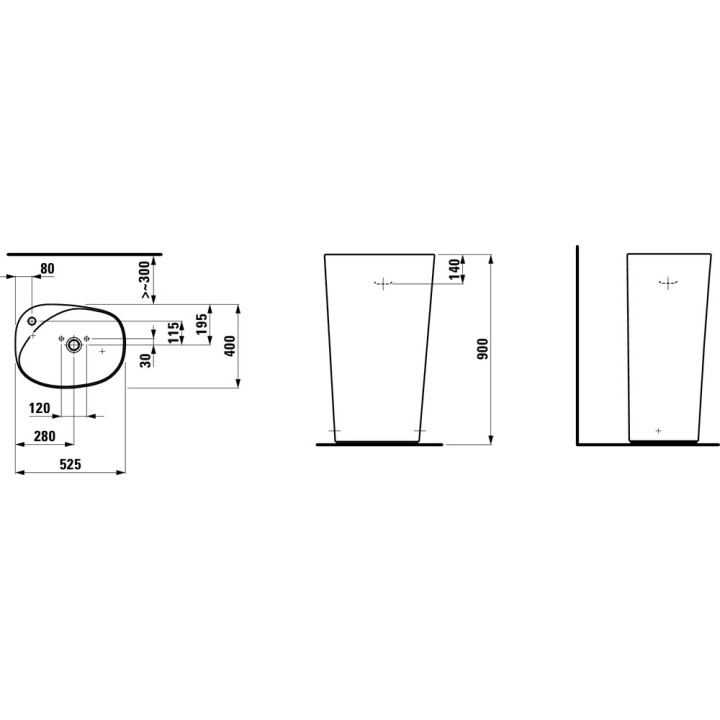 Umywalka wolnostojąca 52x39,5x90 cm ze zintegrowanym postumentem i z otworem na baterię, biała - sanitbuy.pl