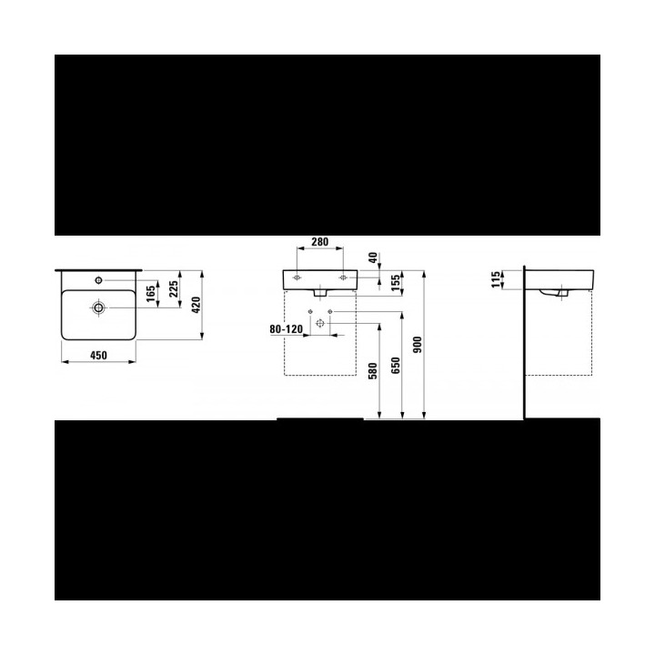 Umywalka ścienno-nablatowa 450 x 420 mm SaphirKeramik z otworem na baterię biała- sanitbuy.pl