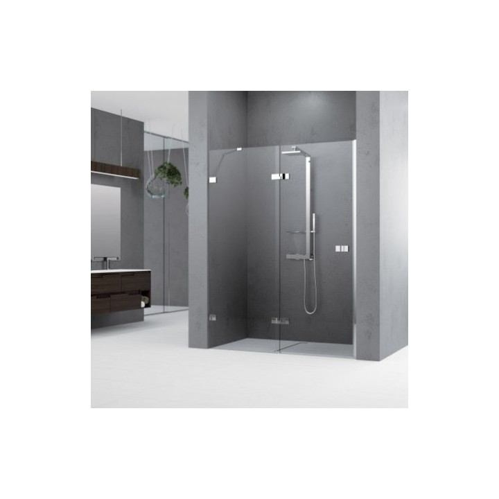 Drzwi wnękowe prawe Novellini Gala 2P 157-159.5cm ze ścianką stałą przeźroczyste szkło profil chrom- sanitbuy.pl