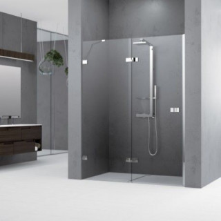 Drzwi wnękowe prawe Novellini Gala 2P 157-159.5cm ze ścianką stałą przeźroczyste szkło profil chrom- sanitbuy.pl