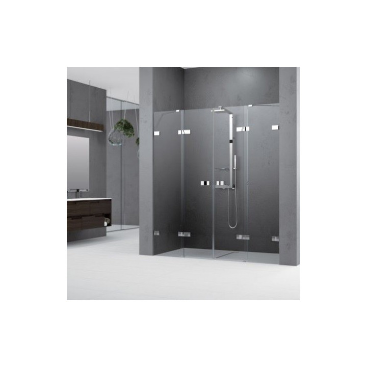 Drzwi wnękowe prawe Novellini Gala 2P 157-159.5cm ze ścianką stałą przeźroczyste szkło profil chrom, montaż na profilu- sanitbuy