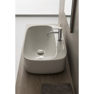 Umyvadlo na postavení na desku Scarabeo Moon 70x42cm bílá bez přepadu, s otvorem na baterie - sanitbuy.pl
