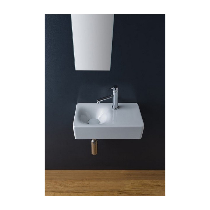 Závěsné umyvadlo Scarabeo Cube 42x24cm bílá bez přepadu, s otvorem na baterie - sanitbuy.pl
