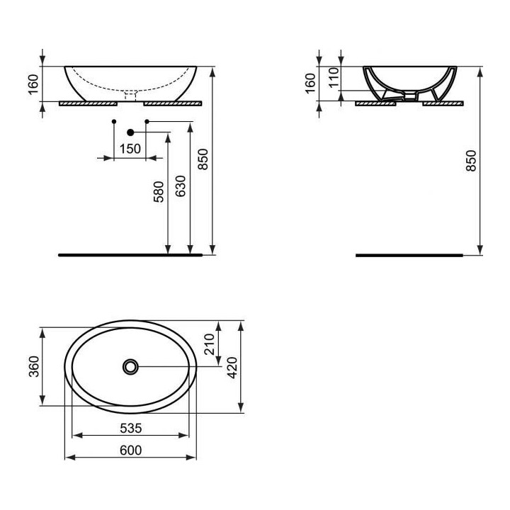Umyvadlo na postavení na desku Ideal Standard Strada 60x42 cm, bílá- sanitbuy.pl
