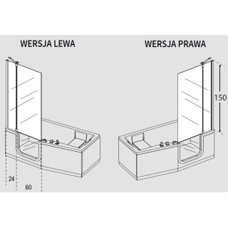 Vanová zástěna Iris Comby, výška 150 cm, pravé, profil chrom, sklo čiré- sanitbuy.pl