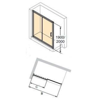 Pevná boční stěna do dveře suwanych Huppe Classics 2,  90x190 cm bílý profil, sklo čiré- sanitbuy.pl