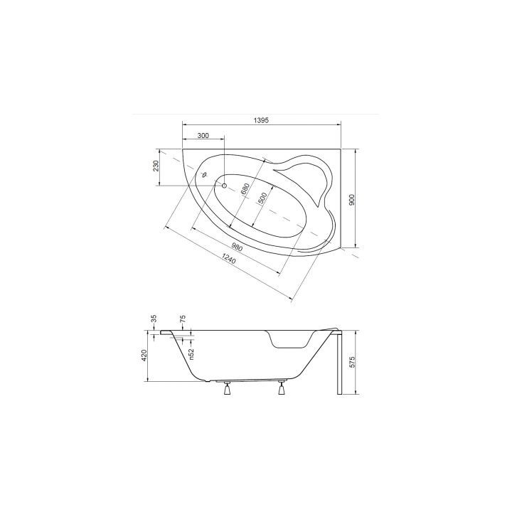 Vana asymetrická Besco Mini 150x70 cm levá bílá - sanitbuy.pl